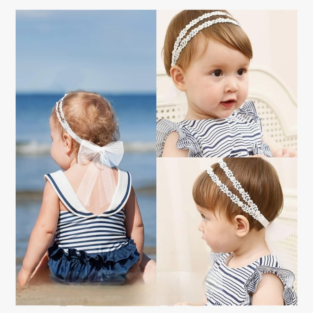 Vintage Lace Baby Headband Pearl & Crystal Embellished Double Strand Hairband